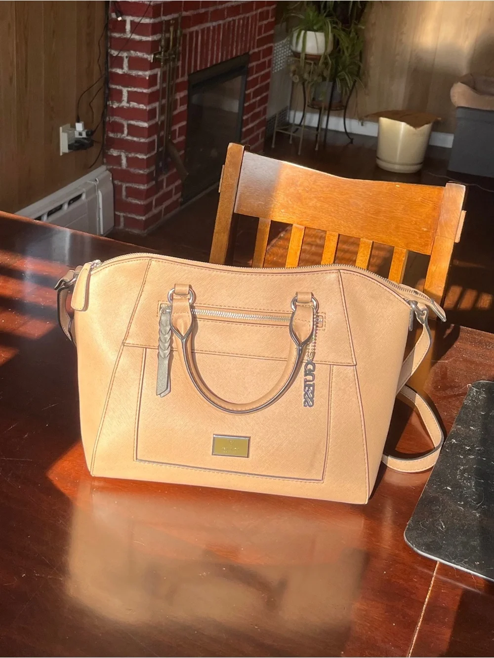 Coach Beige Structured Satchel Tote with Detachable Strap